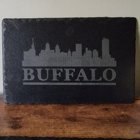 Buffalo NY Skyline on black slate