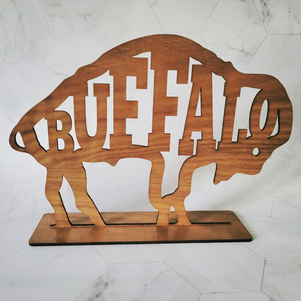 laser engraved wood buffalo
